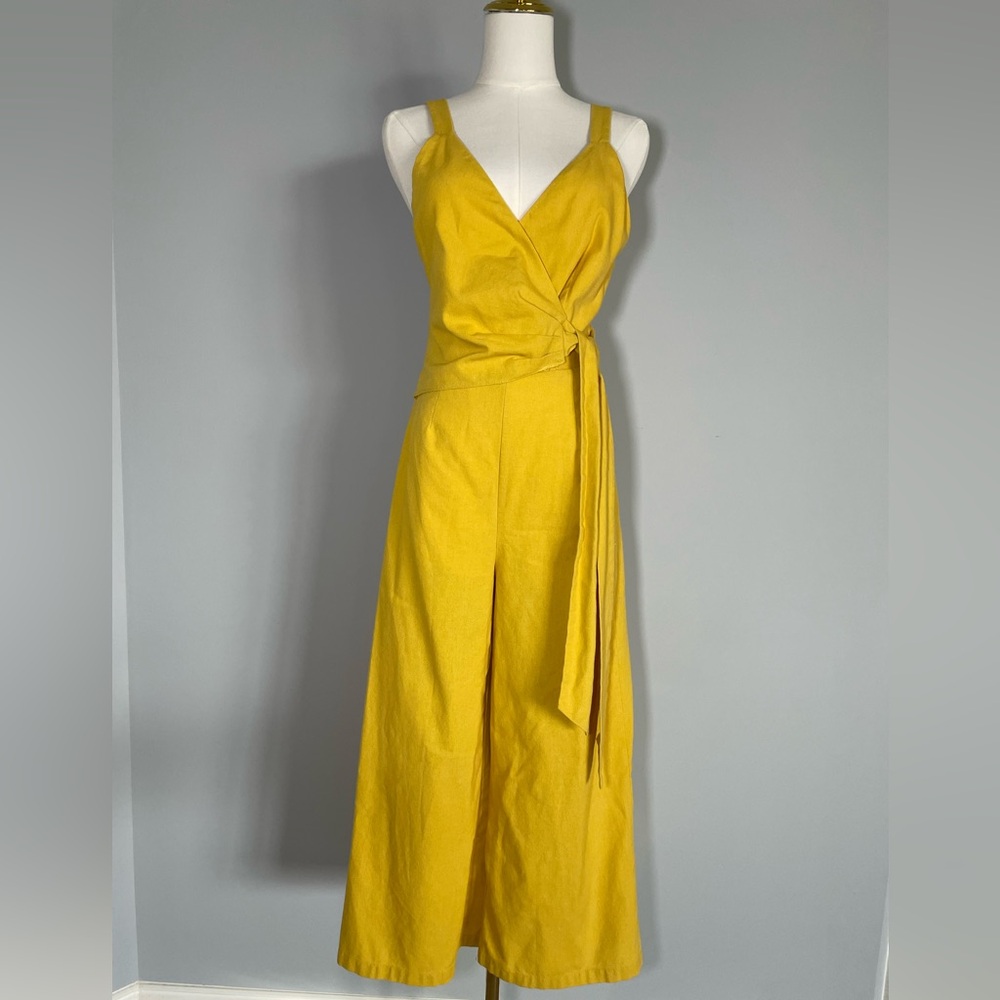 Essue Yellow Linen Wrap Jumpsuit